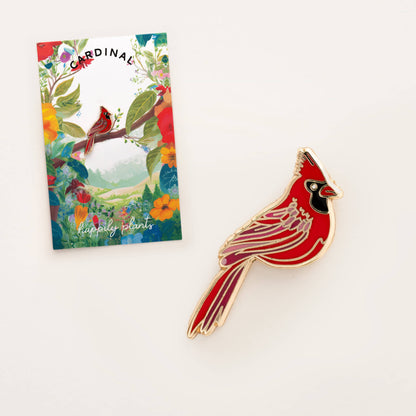 Red cardinal enamel pin with floral bird gift card