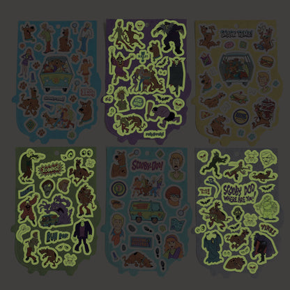 Glow-in-dark sticker sheets with Scooby-Doo and friends designs in green