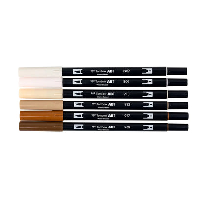 Dual Brush Pen 6-Pack Set (Coffee)