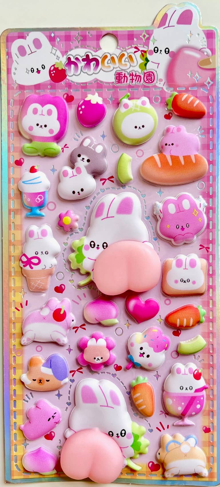 Pink animal squishy butt sticker set with bunnies, bears, and heart and star stickers