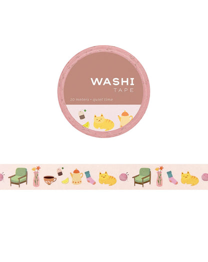 Washi tape roll with pink border and cute quiet time animal print