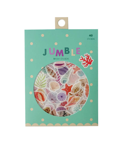 Washi sticker pack with coral, starfish and shell designs in circular window