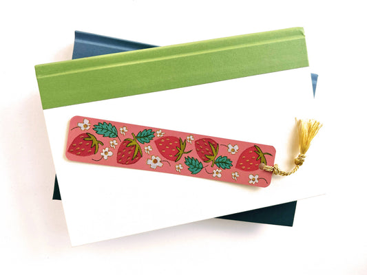 Strawberries Embroidery Tassel Bookmark