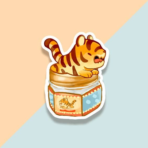 Vinyl Sticker Tiger Cub Jar