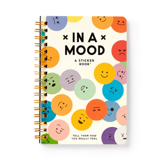 Mood sticker book with spiral binding and colorful emoji face cover