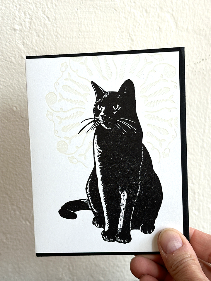Darker Things - Black Cat LETTERPRESS CARD
