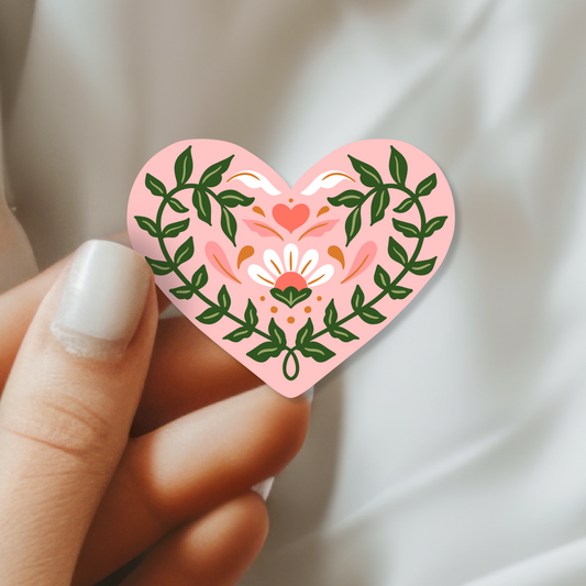 Floral Heart Waterproof Vinyl Sticker | Valentine's Day