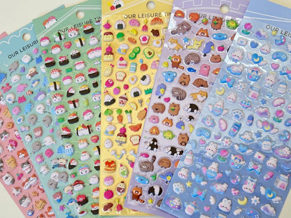 Tiny Animal Food Court Puffy Assorted Stickers