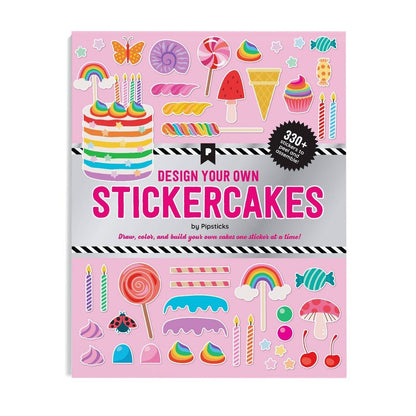 Stickercakes sticker book with pink dessert sticker sheet; 330+ pieces shown on cover
