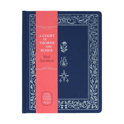 Navy blank sketchbook cover with decorative white border and magic icon designs