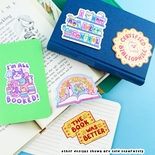 I'm All Booked Up Cat Reading Books Literary Vinyl Sticker