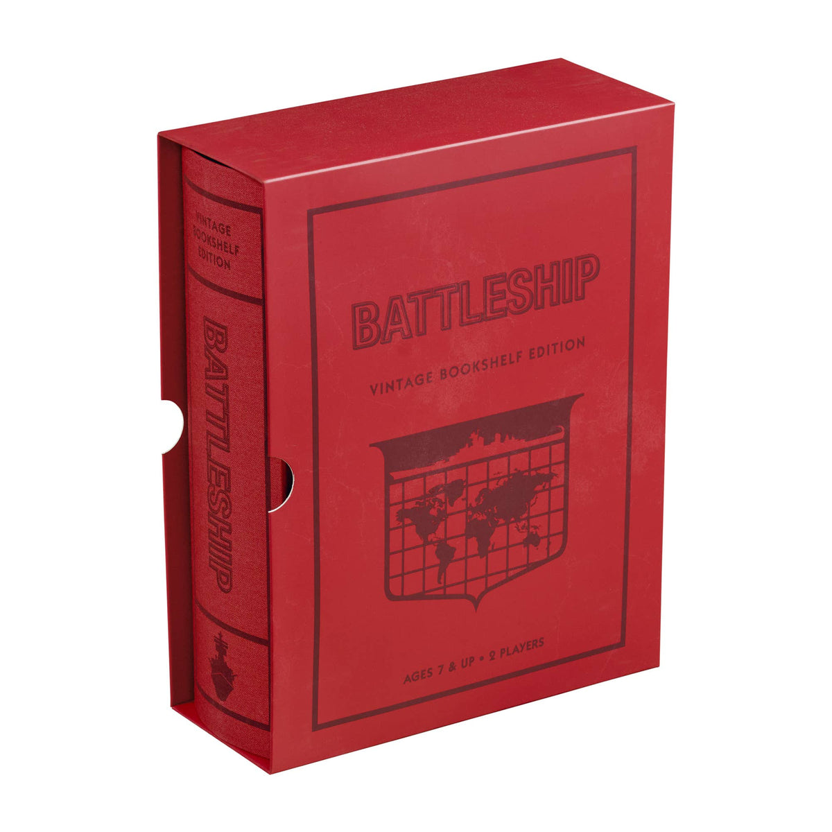 Red bookshelf edition game box with Battleship title on front and spine