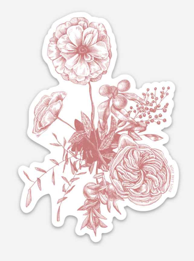 Pink Coral Floral Sticker - 4"