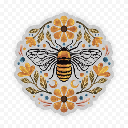 Flowers And Bee Clear Sticker