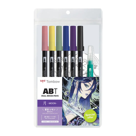 Dual Brush Pen Art Markers - Manga Illustration Moon 6-Pack
