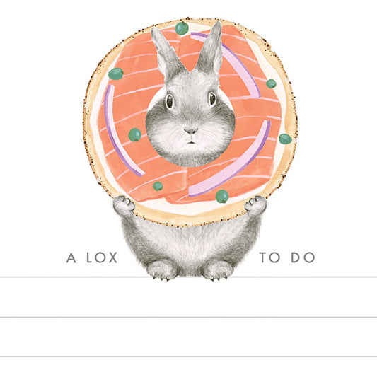 Rabbit face notepad cover with 'A Lox TO DO' text and colorful circular art