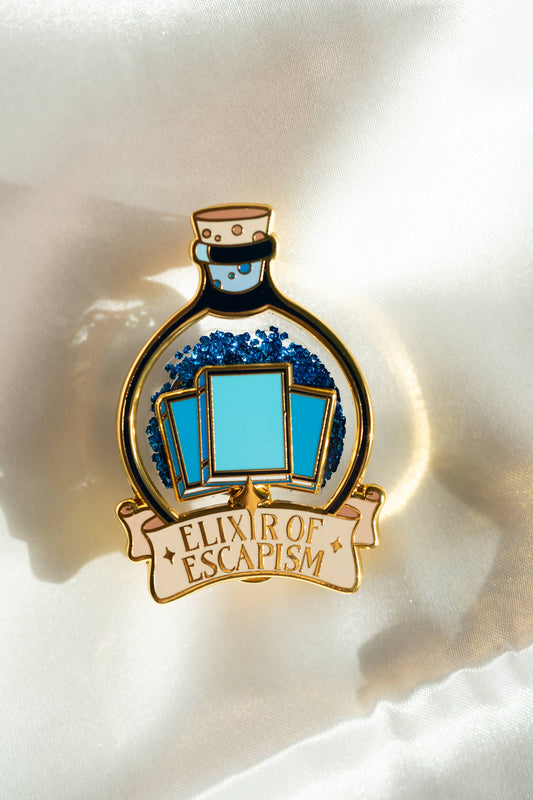 Elixir of Escapism Liquid Glitter Enamel Pin | Bookish Book