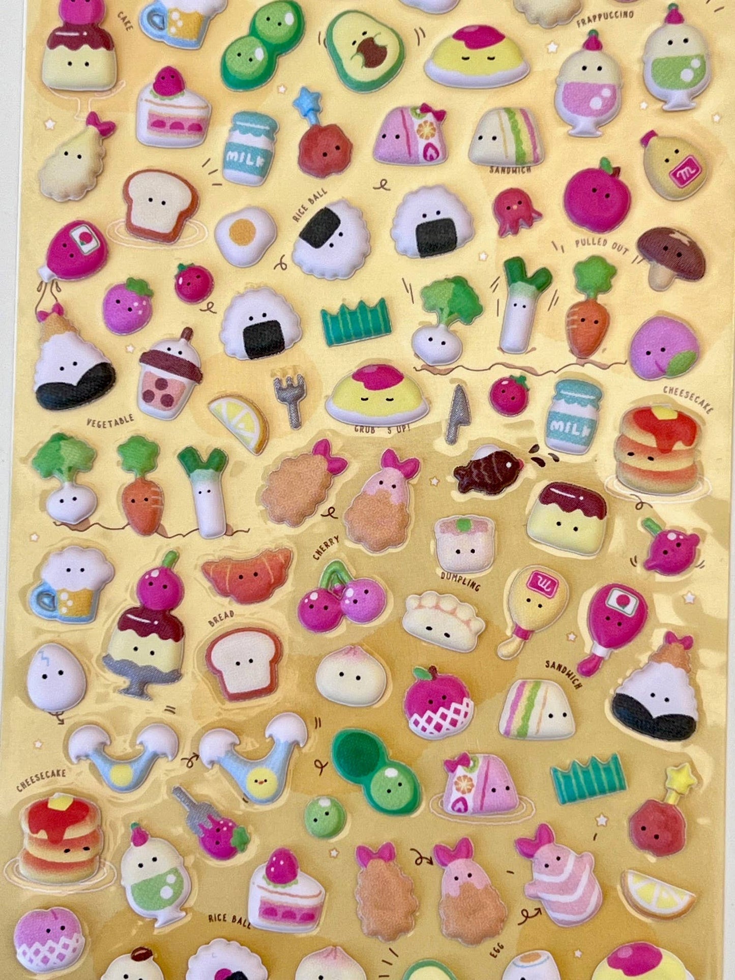 Tiny Animal Food Court Puffy Assorted Stickers