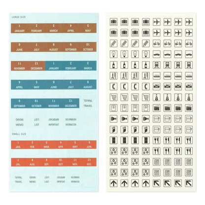 Notebook calendar sticker sheet with large and small month date grids for year planning