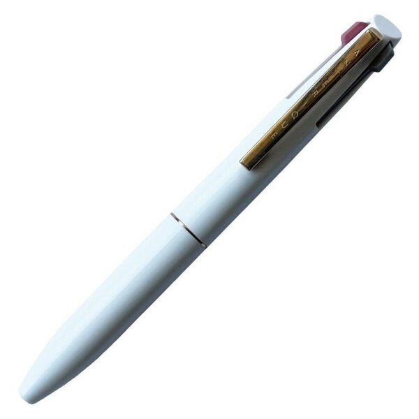 Anterique mini ballpoint pen, snow white barrel with gold clip and maroon end