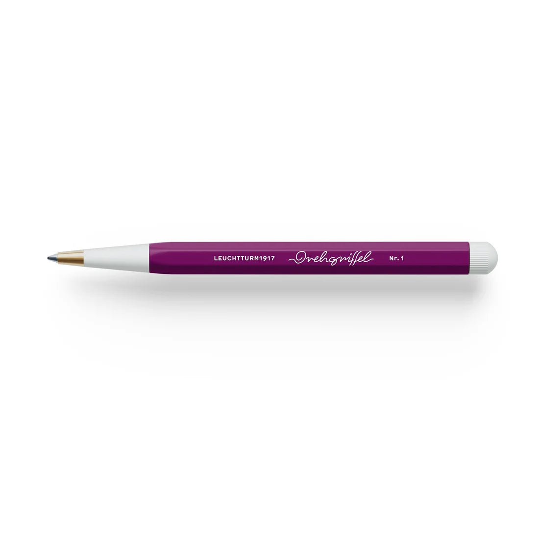 Ballpoint pen with purple barrel and white grip, blue ink, No. 1