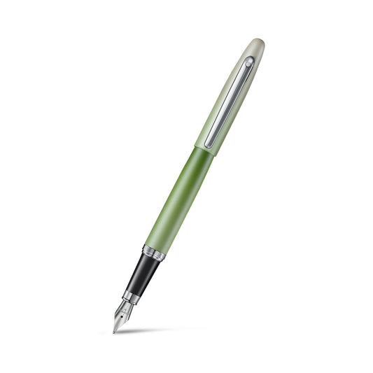 Sheaffer green fountain pen with black grip and metal nib