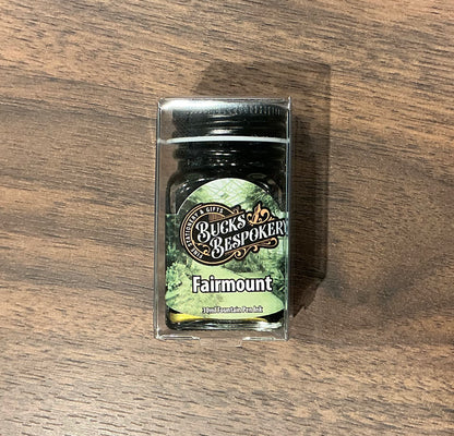Fairmount ink bottle in a clear case with Bucks Bespokery label