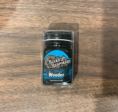 Wooder ink bottle in a clear case with Bucks Bespokery label