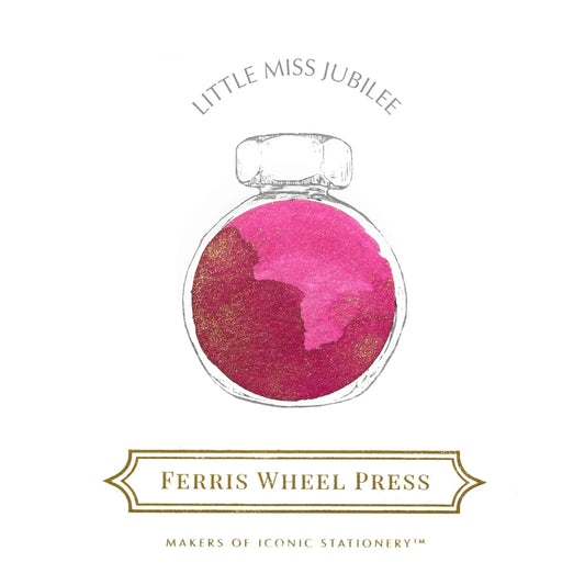 Little Miss Jubilee ink sample, magenta swatch with FERRIS WHEEL PRESS label