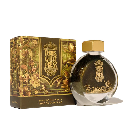 Ink bottle and gift box, black glass with gold design