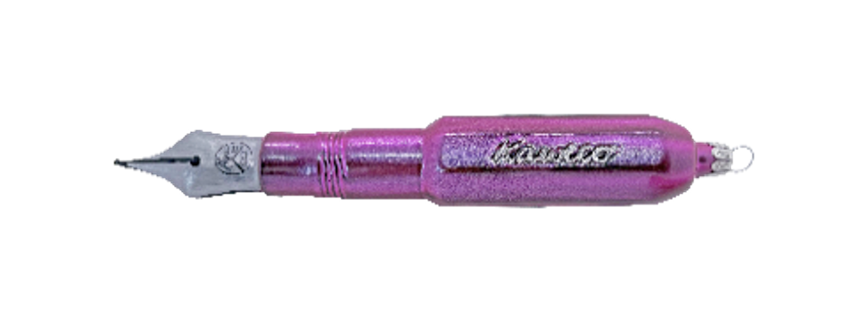 Purple glass ornament pen with metal nib tip and clip