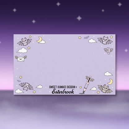 Pastel Halloween journal cover insert with bats, clouds, and illustrated border