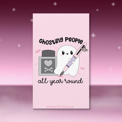 Pastel Halloween blotter paper with cute ghost and “Ghosting People all year round”