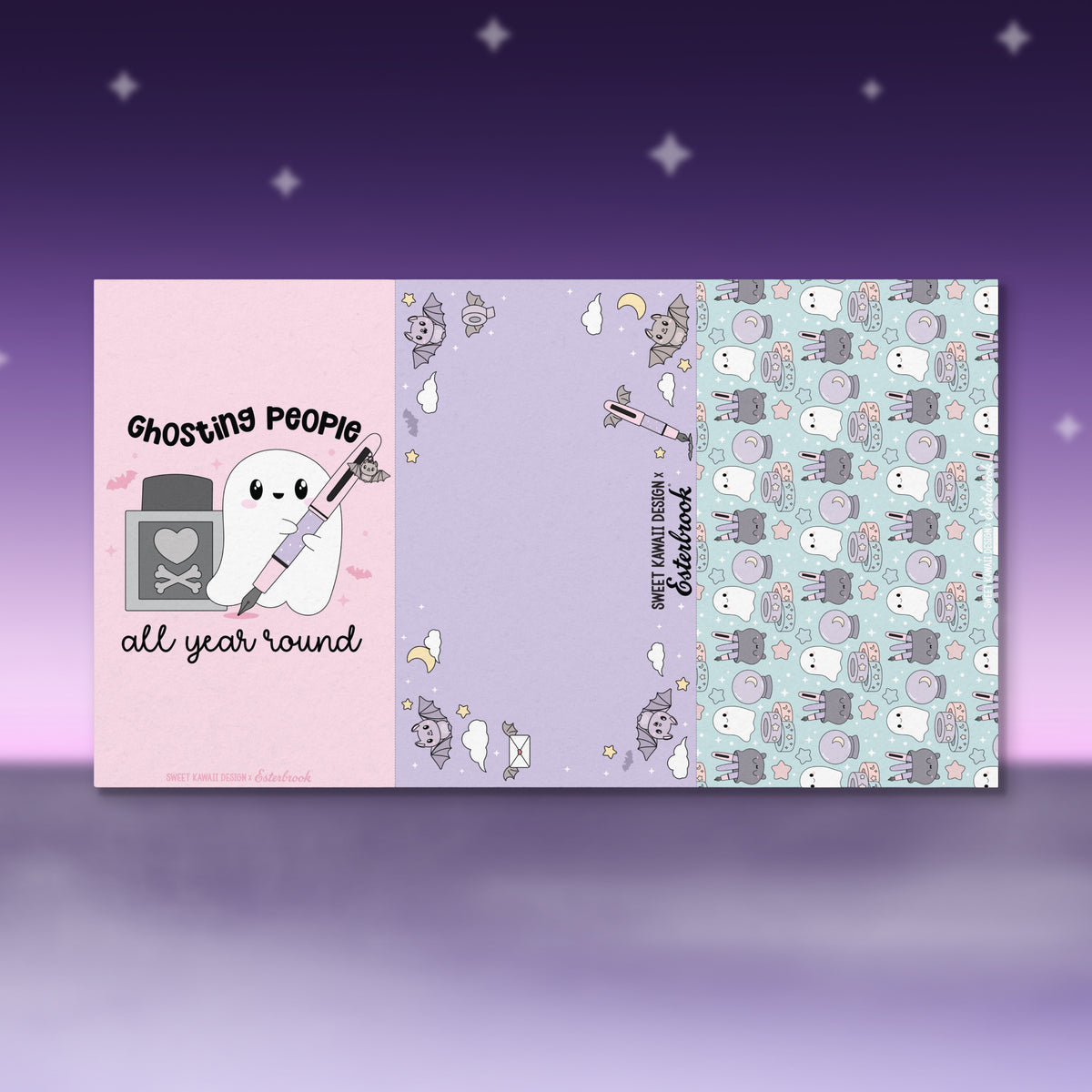 Pastel Halloween journal set with ghost graphic page and patterned bunny/ghost print