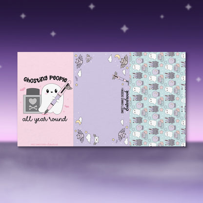 Pastel Halloween journal set with ghost graphic page and patterned bunny/ghost print