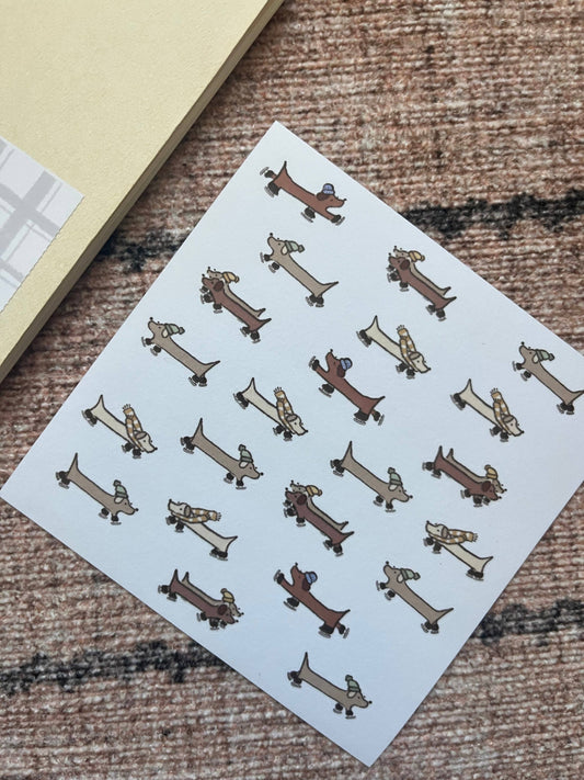 Ice skating dogs washi sticker sheet