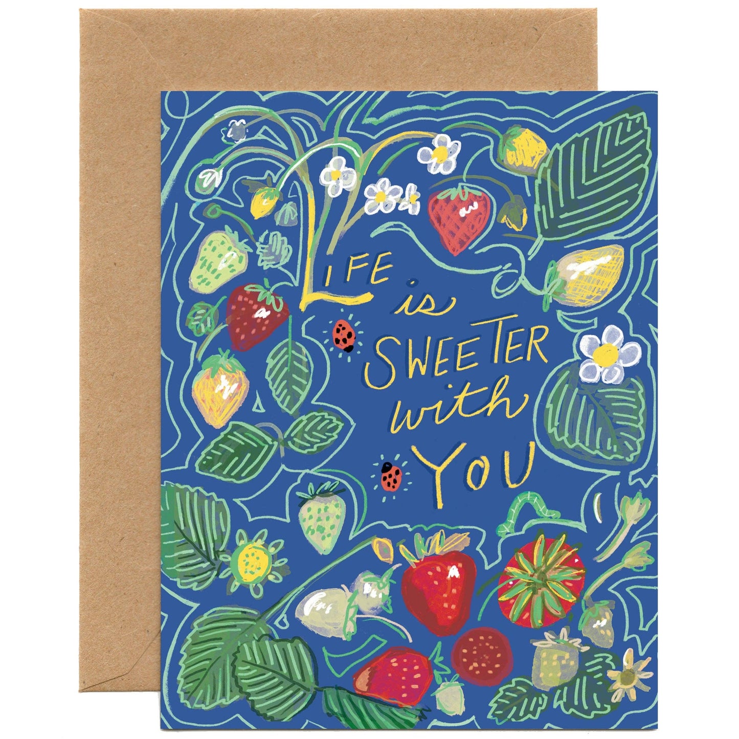 Life Is Sweeter With You (Strawberries and Ladybugs) — Love, Friendship, Birthday, Thank you Card