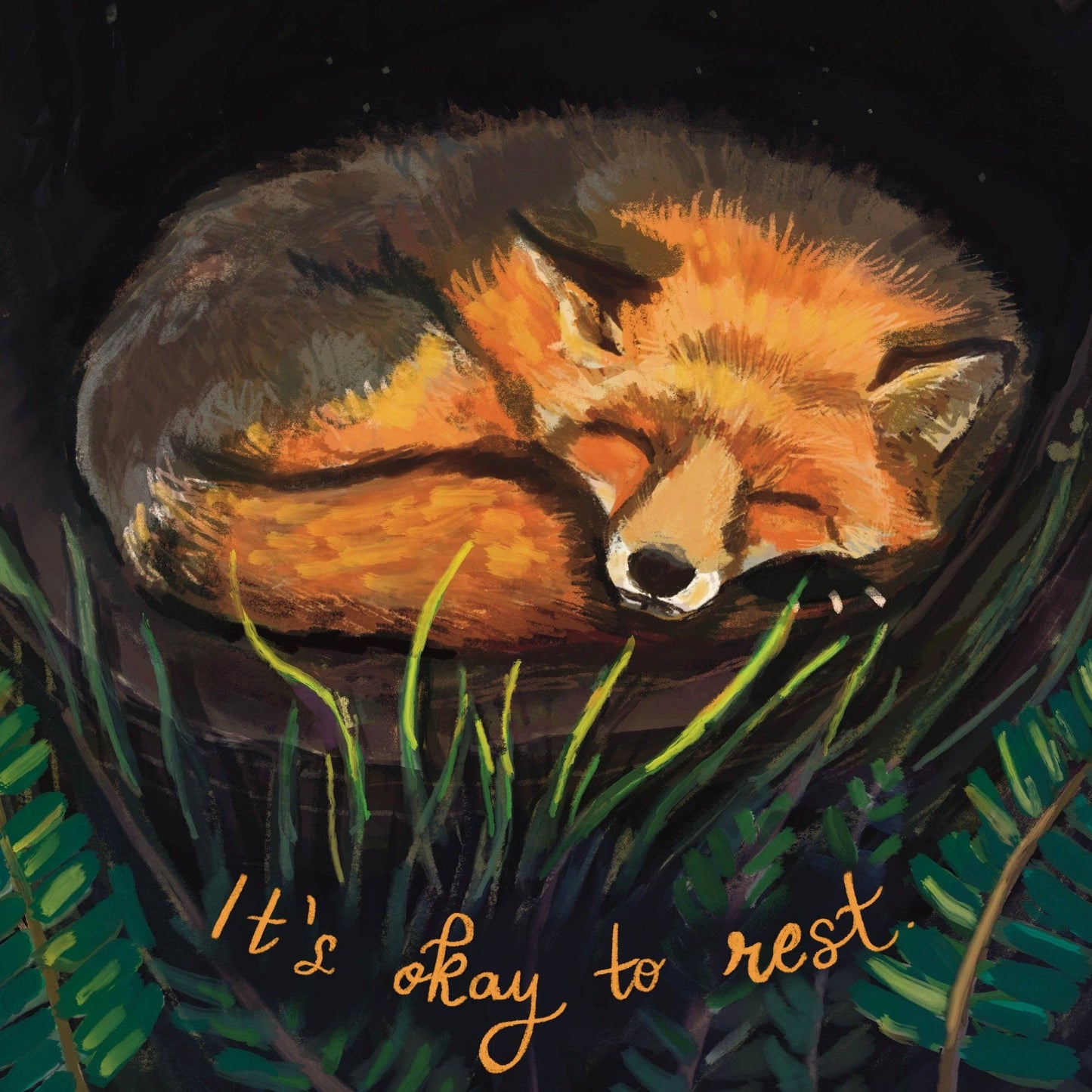 It's Okay to Rest Fox Card — Get Well, Encouragement Card
