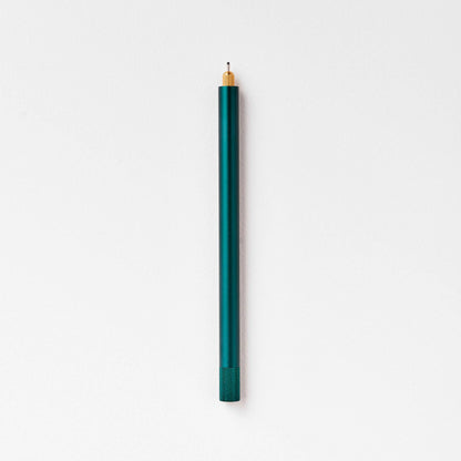 Refillable multi-tip pen with teal barrel and gold nib tip