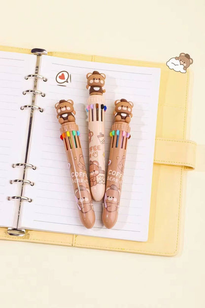 COFFEE BEAR 10-COLOR RETRACTABLE BALL PEN