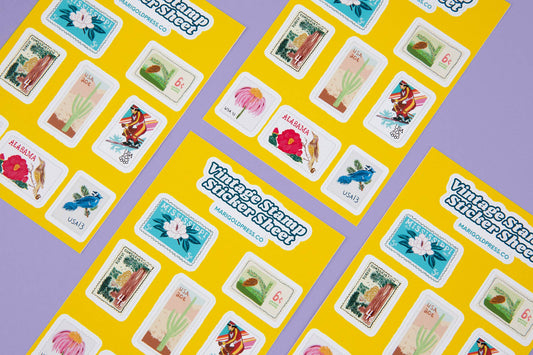 Vinyl Vintage Postage Stamp Sticker Sheet 4 x 6