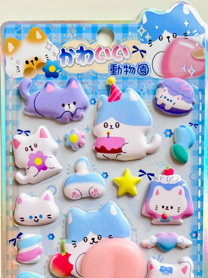 Light blue animal squishy butt sticker set with cats, bears, and star-shaped stickers