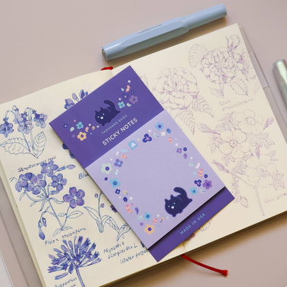 Sticky Notes - Floral Black Cat