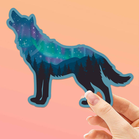 Northern Lights Wolf Sticker - Cool Aurora Nature Sticker