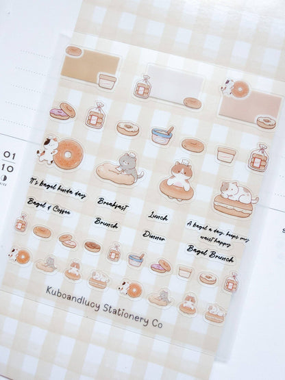 Kuboandlucy Stationery Co | Bagel Cat Clear Sticker Sheet