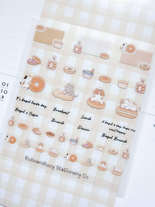 Kuboandlucy Stationery Co | Bagel Cat Clear Sticker Sheet