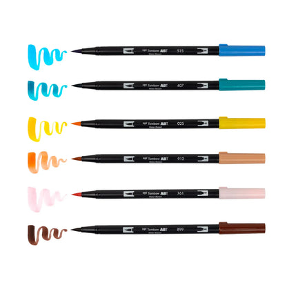 Dual Brush Pen Art Markers - Manga Illustration Bird 6-Pack