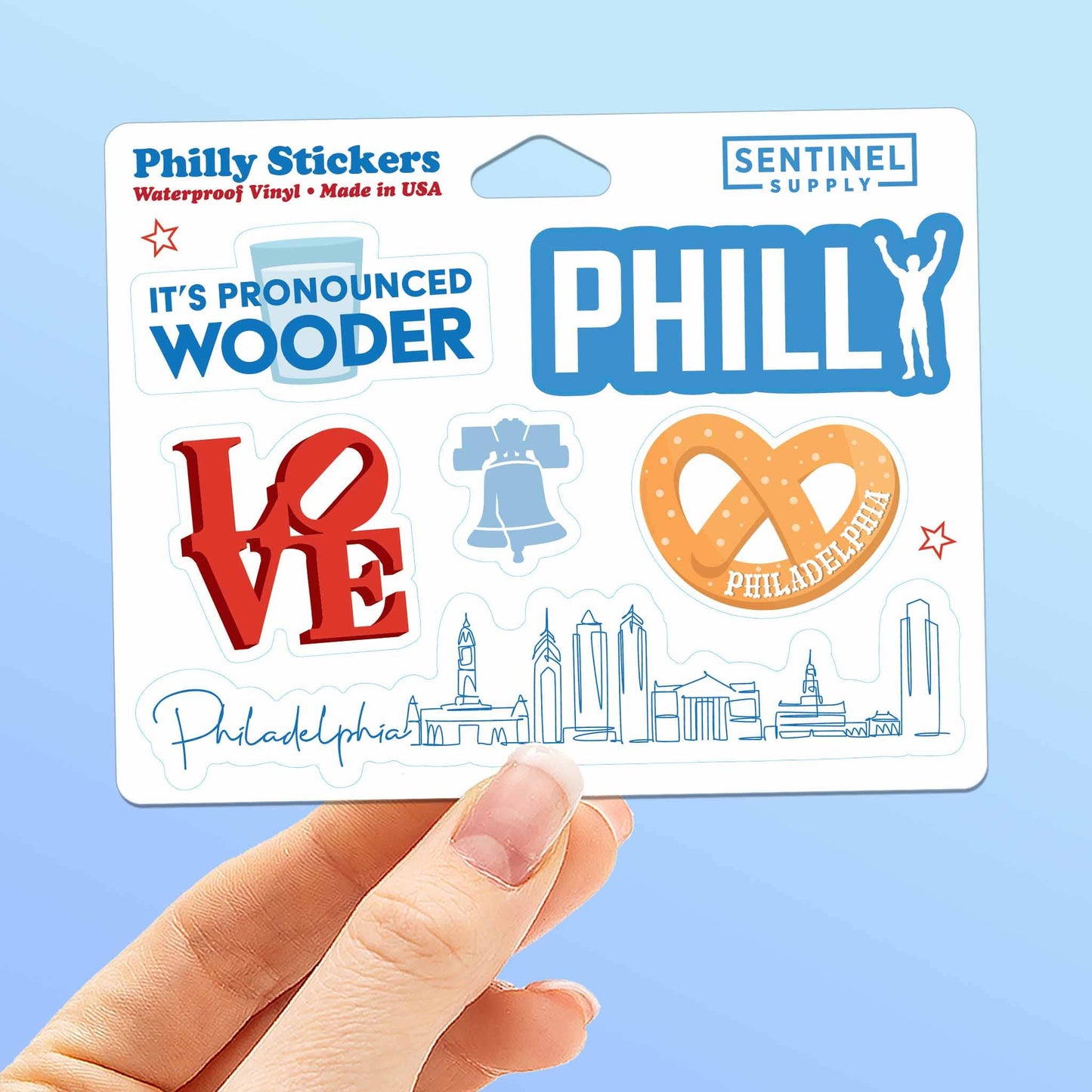 Philly Sticker Sheet- Set of 6 Philadelphia Decals w/ Hanger