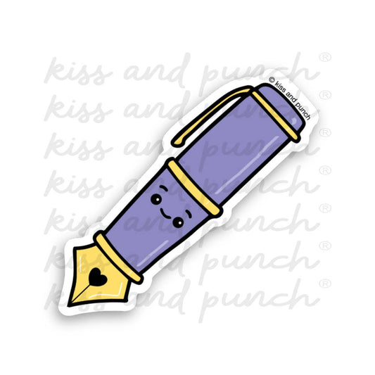 Cute Kawaii Purple Fountain Pen Diecut Vinyl Sticker 
