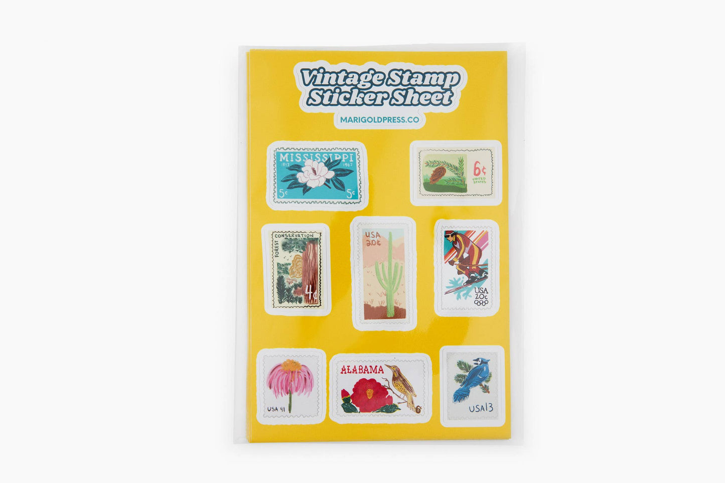 Vinyl Vintage Postage Stamp Sticker Sheet 4 x 6